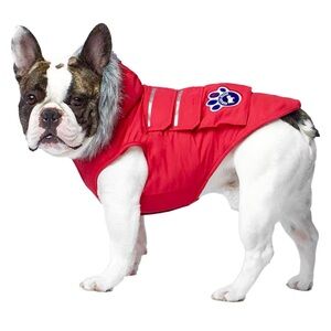 Canada Pooch Everest Red Dog Winter Coat with Faux Fur Trim